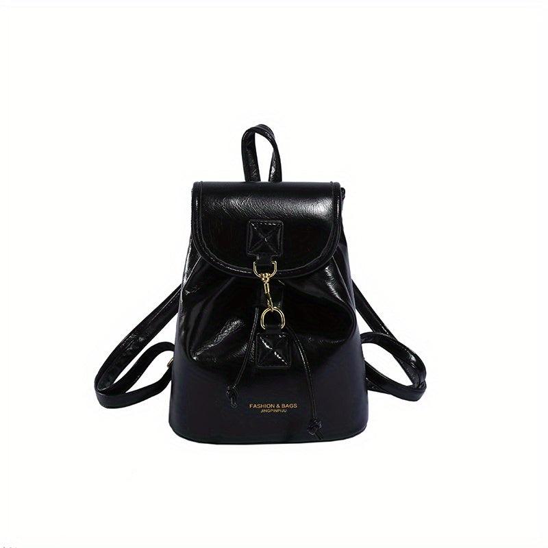 Solid Flap Backpack PU Leather Casual Knapsack Adjustable Strap Handbag