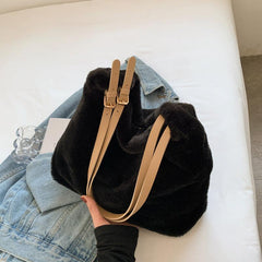 Y2K Plush Tote Bag Retro Hobo Shoulder Purse Fluffy Faux Fur Crossbody