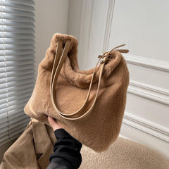Y2K Plush Tote Bag Retro Hobo Shoulder Purse Fluffy Faux Fur Crossbody