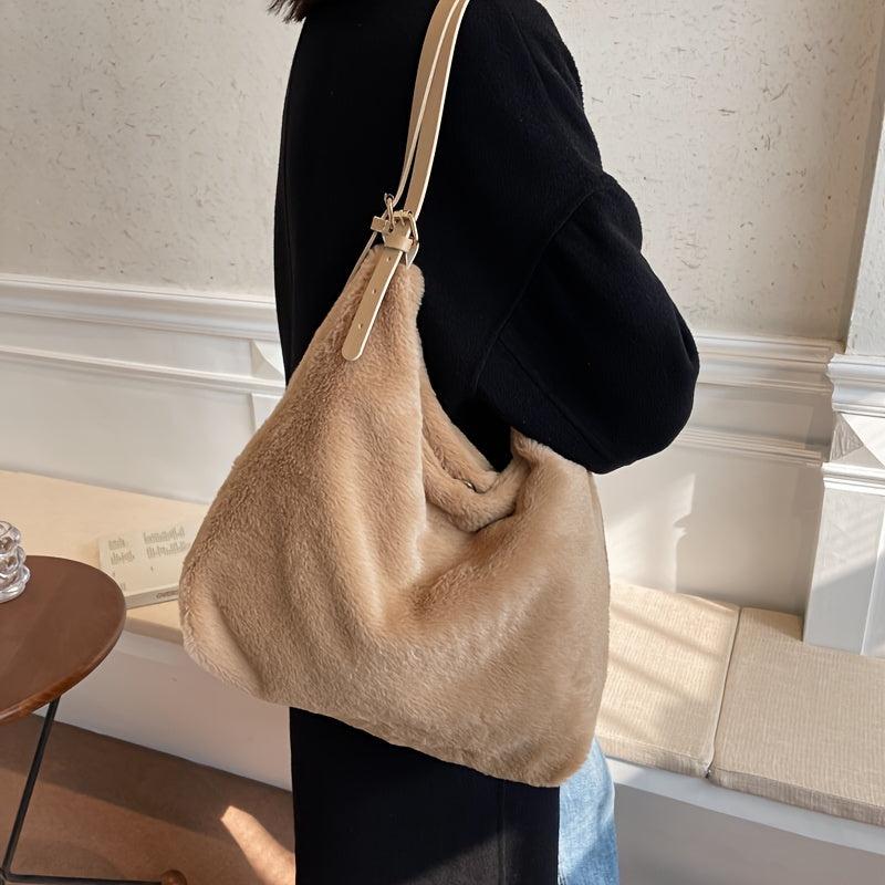 Y2K Plush Tote Bag Retro Hobo Shoulder Purse Fluffy Faux Fur Crossbody