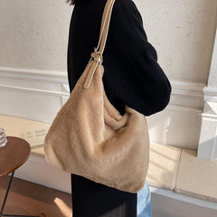 Y2K Plush Tote Bag Retro Hobo Shoulder Purse Fluffy Faux Fur Crossbody