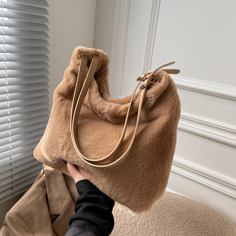 Y2K Plush Tote Bag Retro Hobo Shoulder Purse Fluffy Faux Fur Crossbody