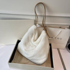 Y2K Plush Tote Bag Retro Hobo Shoulder Purse Fluffy Faux Fur Crossbody