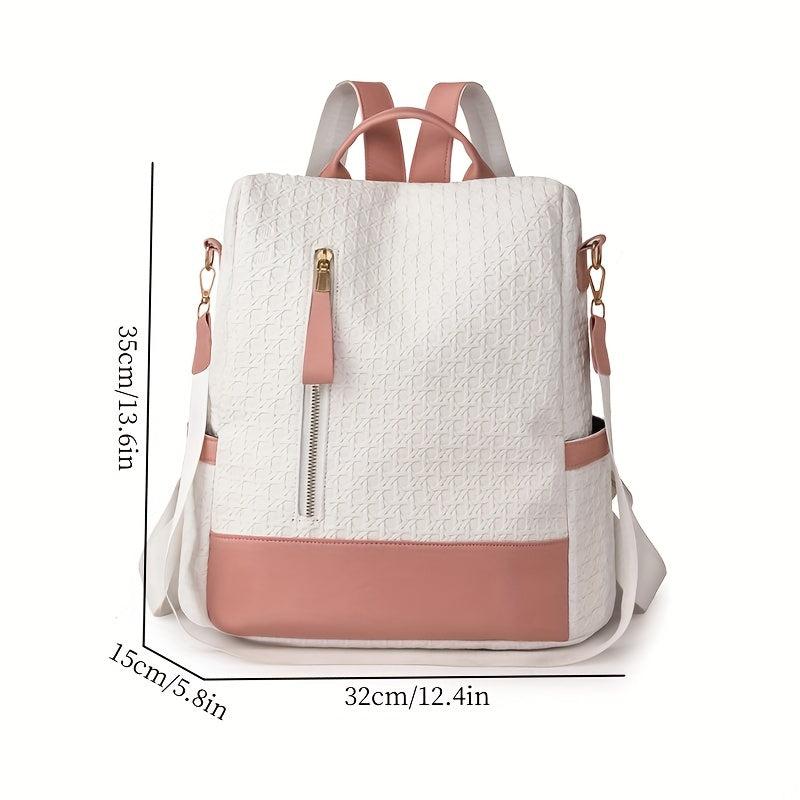 Colorblock Backpack Purse Geometric Embossed Shoulder Bag