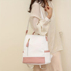Colorblock Backpack Purse Geometric Embossed Shoulder Bag
