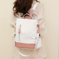 Colorblock Backpack Purse Geometric Embossed Shoulder Bag
