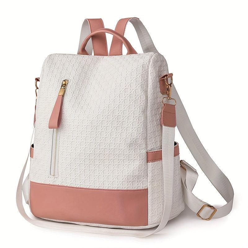 Colorblock Backpack Purse Geometric Embossed Shoulder Bag
