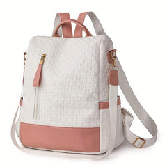 Colorblock Backpack Purse Geometric Embossed Shoulder Bag