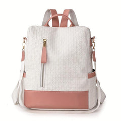 Colorblock Backpack Purse Geometric Embossed Shoulder Bag