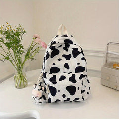 Cow Print Cartoon Backpack Large Capacity Waterproof Nylon School Bag