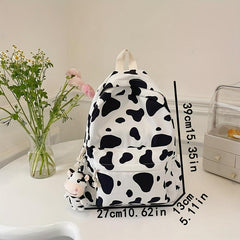 Cow Print Cartoon Backpack Large Capacity Waterproof Nylon School Bag