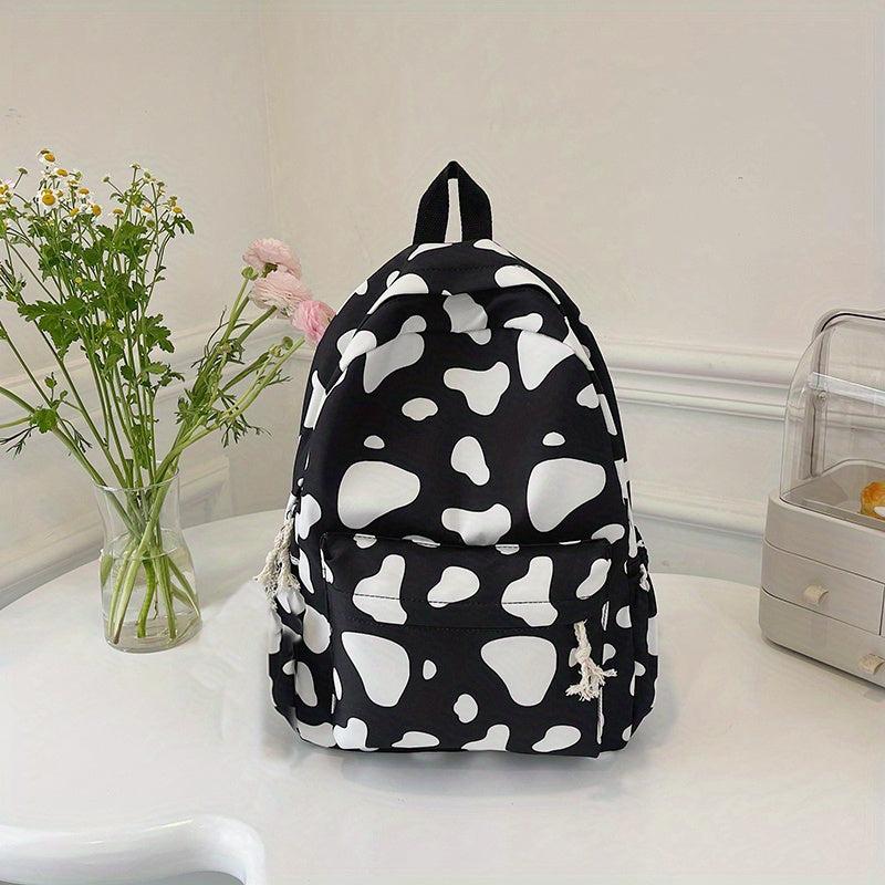 Cow Print Cartoon Backpack Large Capacity Waterproof Nylon School Bag