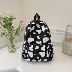 Cow Print Cartoon Backpack Large Capacity Waterproof Nylon School Bag
