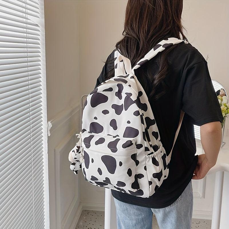 Cow Print Cartoon Backpack Large Capacity Waterproof Nylon School Bag