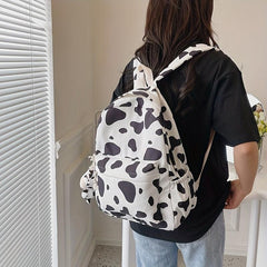 Cow Print Cartoon Backpack Large Capacity Waterproof Nylon School Bag
