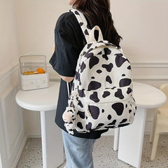 Cow Print Cartoon Backpack Large Capacity Waterproof Nylon School Bag