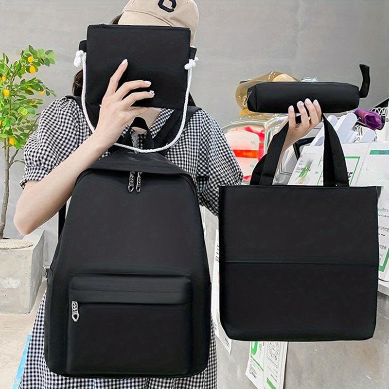 4PCS Pink Backpack Set School Daypack Travel Shoulder Tote Lunch Pencil Bag