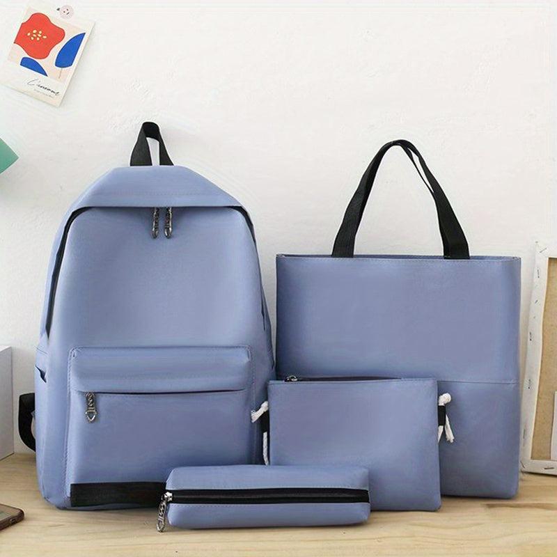 4PCS Pink Backpack Set School Daypack Travel Shoulder Tote Lunch Pencil Bag