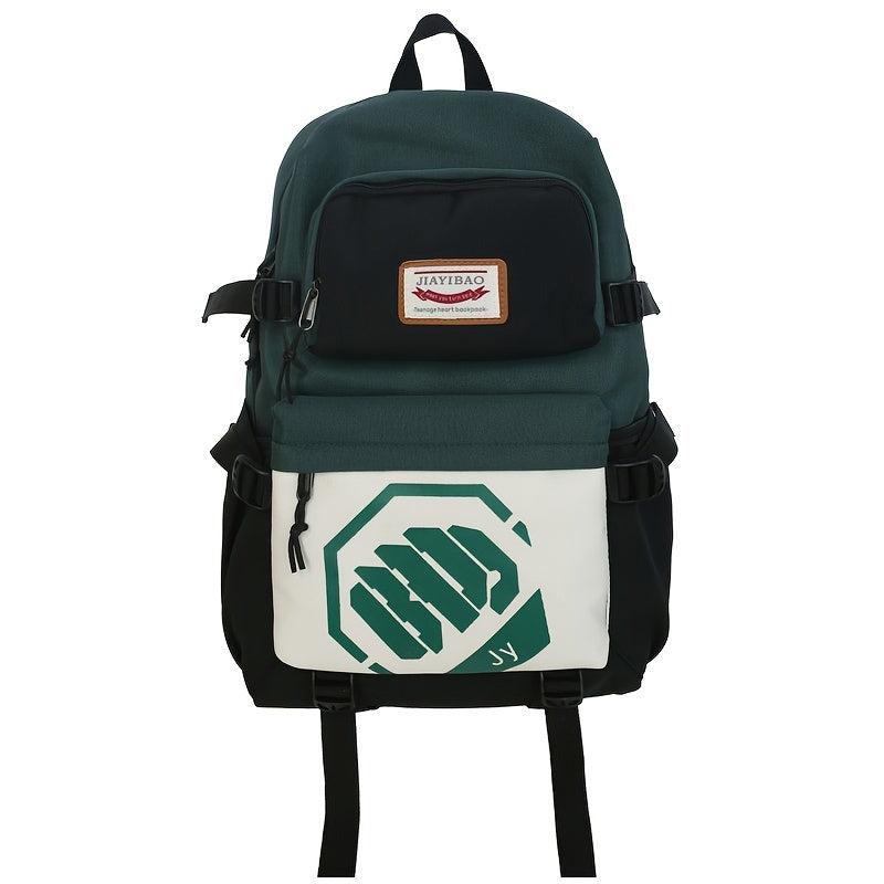 Letter Patch Decor Zipper Backpack Large Capacity Bookbag