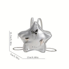 Star Shape Butterfly Decor Metal Chain Backpack PU Leather Novelty Shoulder Bag