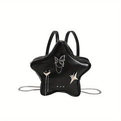 Star Shape Butterfly Decor Metal Chain Backpack PU Leather Novelty Shoulder Bag
