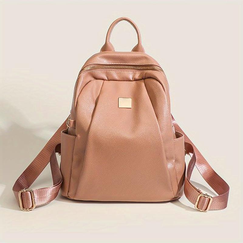 Glossy Solid Large Capacity PU Leather Textured School Backpack