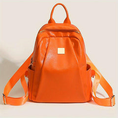 Glossy Solid Large Capacity PU Leather Textured School Backpack