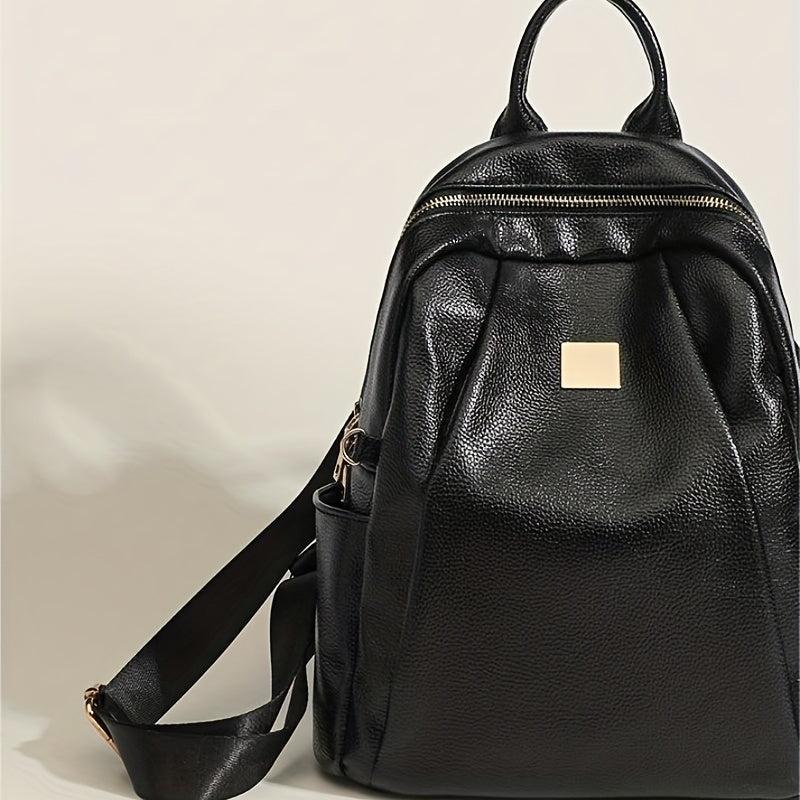 Glossy Solid Large Capacity PU Leather Textured School Backpack