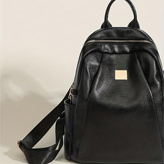 Glossy Solid Large Capacity PU Leather Textured School Backpack