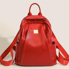 Glossy Solid Large Capacity PU Leather Textured School Backpack