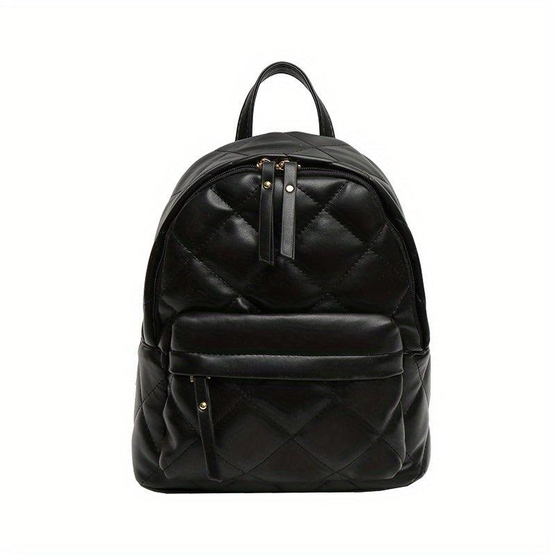Mini Argyle Quilted Backpack Vintage PU Leather Daypack For Women