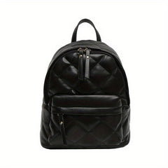 Mini Argyle Quilted Backpack Vintage PU Leather Daypack For Women