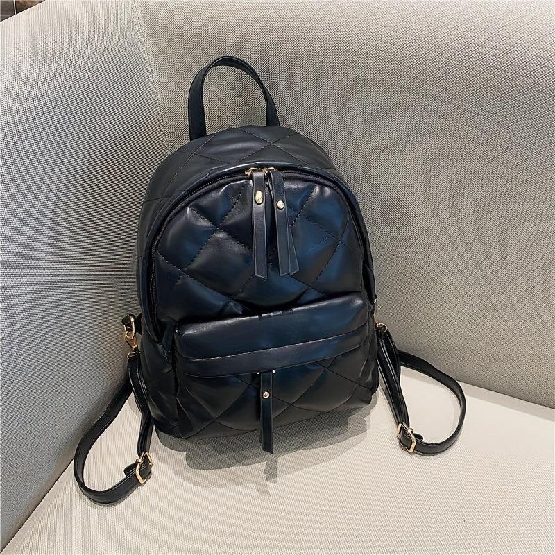 Mini Argyle Quilted Backpack Vintage PU Leather Daypack For Women