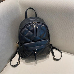 Mini Argyle Quilted Backpack Vintage PU Leather Daypack For Women