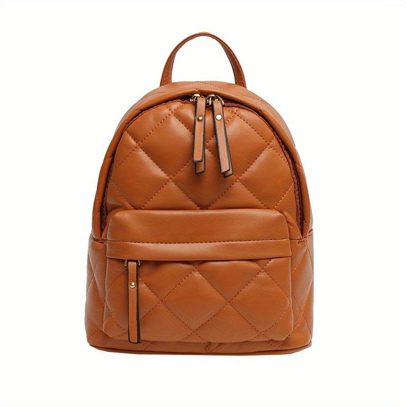 Mini Argyle Quilted Backpack Vintage PU Leather Daypack For Women