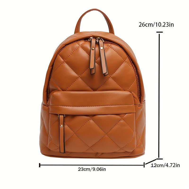 Mini Argyle Quilted Backpack Vintage PU Leather Daypack For Women