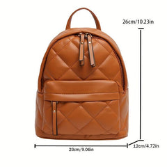 Mini Argyle Quilted Backpack Vintage PU Leather Daypack For Women