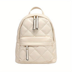 Mini Argyle Quilted Backpack Vintage PU Leather Daypack For Women