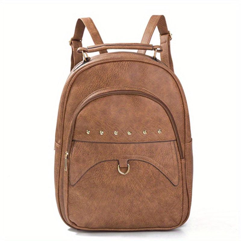 Retro Flower Embossed Backpack Rhinestone Studded Decor Daypack