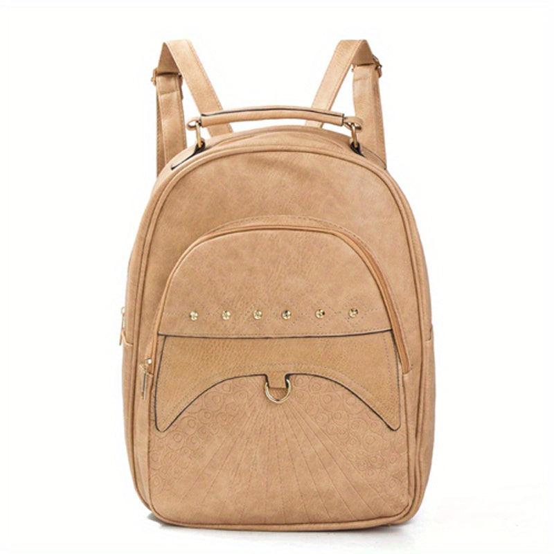 Retro Flower Embossed Backpack Rhinestone Studded Decor Daypack