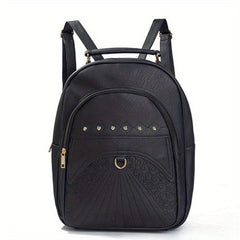 Retro Flower Embossed Backpack Rhinestone Studded Decor Daypack