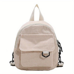 Mini Corduroy Backpack Solid Daypack Casual Travel School Bag