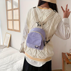 Mini Corduroy Backpack Solid Daypack Casual Travel School Bag