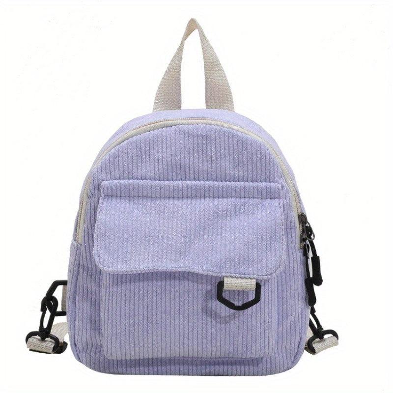 Mini Corduroy Backpack Solid Daypack Casual Travel School Bag