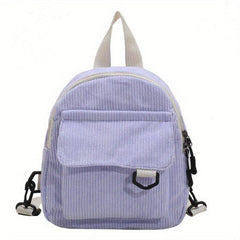 Mini Corduroy Backpack Solid Daypack Casual Travel School Bag