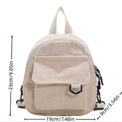 Mini Corduroy Backpack Solid Daypack Casual Travel School Bag