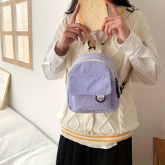 Mini Corduroy Backpack Solid Daypack Casual Travel School Bag