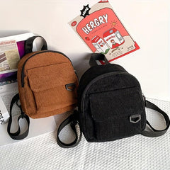 Mini Corduroy Backpack Solid Daypack Casual Travel School Bag