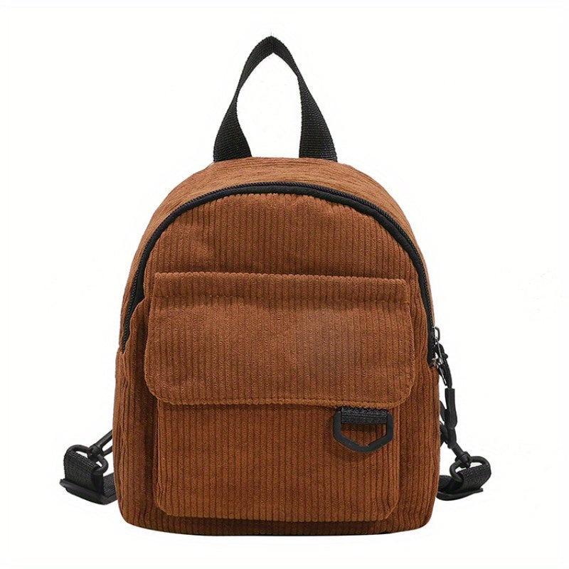 Mini Corduroy Backpack Solid Daypack Casual Travel School Bag