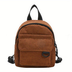 Mini Corduroy Backpack Solid Daypack Casual Travel School Bag